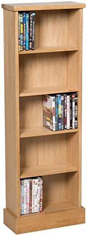 Hallowood Furniture Waverly Oak CD Storage Cabinet in Light Oak Finish  Solid Wooden DVD Storage for 120 DVDs - Bookcase with 5 Shelves for Living Room - Cupboard for Hallway  Fully Assembled Rack
