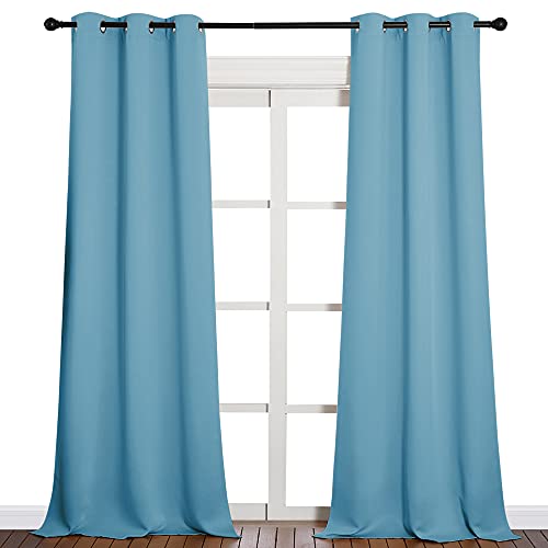 NICETOWN Thermal Insulated Curtains Blackout Draperies, Window Treatment Solid Grommet Room Darkening Drape Panels for Bedroom (Teal Blue, Set of 2, 2