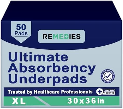 Remedies Disposable Bed Pads for Adults, 30" X 36" Incontinence Underpads