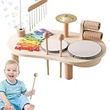 Holz-Schlagzeug für Kinder, Holz-Musiktisch-Set, Musikinstrumente für Babys (1 Jahr), 7-in-1 Baby-Trommel-Geburtstagsgeschenk für Jungen und Mädchen