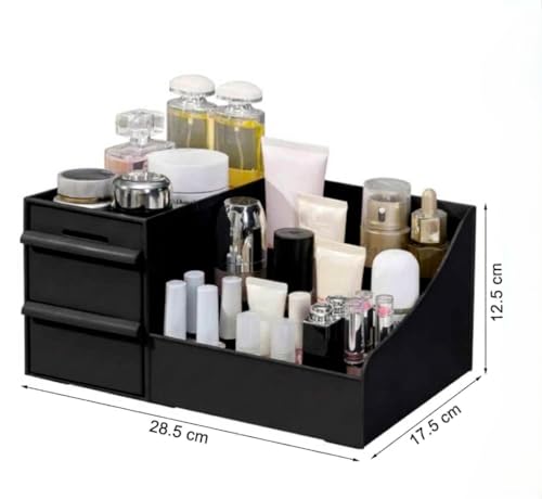 Image of INOVERA Makeup Organizer with Drawers | Countertop Cosmetics Display Case for Dressing Table | Vanity storage Holder Box (Black)