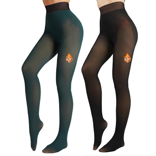 Image of X-CHENG Fleece Lined Tights Sheer Women - Fake Translucent Warm Pantyhose Leggings Sheer Thick Tights for Winter