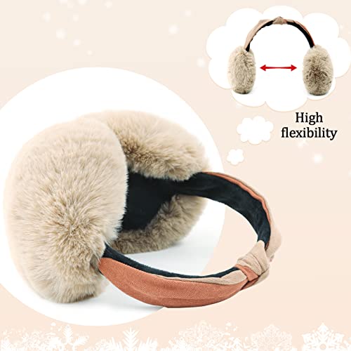 Fsteoe Women Winter Ear Muffs Foldable Girl Ear Warmer Fashion Furry Earmuff Soft Ear Cover Cold Weather (A-Khaki) #TOP2