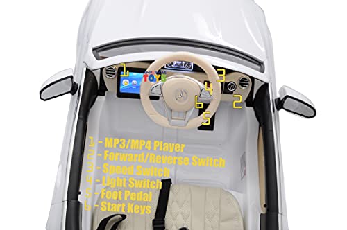 Americas Toys Car For Kids To Drive With Leather Seat, Mp4 Player, Bluetooth, Remote Control – Ride In Vehicle One Seater With Open Doors, 5 Point Safety Belt, Compatible With Mercedes Maybach White #TOP7