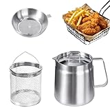 Vexnaro Friggitrice Acciaio 2L in Acciaio Inossidabile 304 con Cestello Filtrante, Rete a Maglia e Coperchio Antipolvere, Contenitore Multiuso per Conservare, Friggere e Cucina