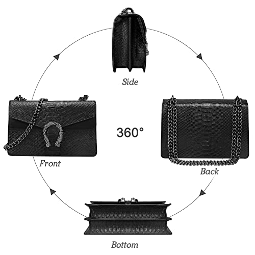 Zoollyn Crossbody Shoulder Evening Bag For Women - Luxurious Snake Print Pu Leather Messenger Bag Trendy Chain Strap Clutch Square Satchel Handbag Purse Black #TOP3