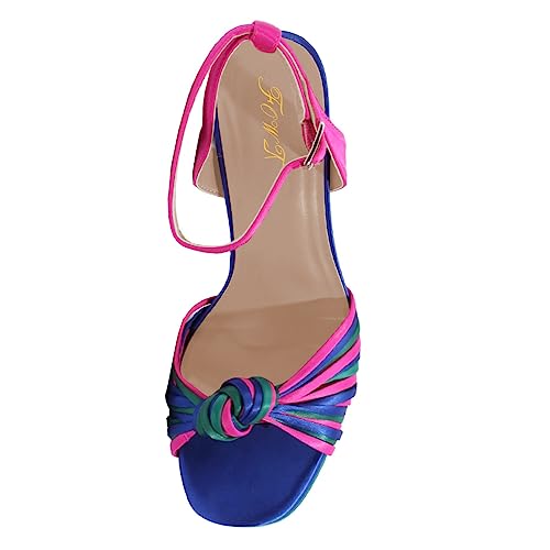 FOWT Women Platform Square Toe Sandals Knot Chunky Block High Heels Ankle Strap Evening Wedding Shoes Size 4-15 US2