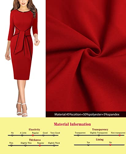Image of VFSHOW Womens Front Zipper Tie Waist Bow 3 /4 Sleeve Slim Fitted Work Business Office Party Bodycon Pencil Sheath Dress