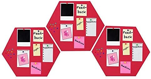 Flyura 3-Pack (1 Ft) Cork Bulletin Boards - Hexagonal Decorative Tiles in 3 Colours Pin Board (Red)