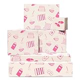 Central 23 - Papel de regalo de estrella roja (6 hojas, para niños o niñas, cumpleaños, Navidad, para cualquier ocasión, diseño de estrellas azul blanco y rojo con etiquetas