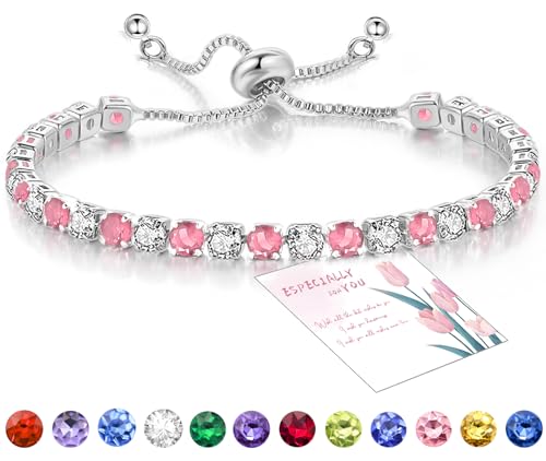 Suyi Tennis Bracelet Birthstone Cubic Zirconia Bracelet Silver Silder Bracelet Birthday Jewellery October Birthstone Bracelet