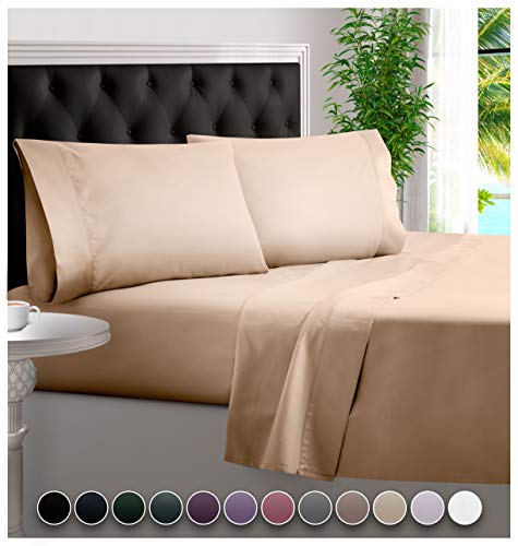 BAMPURE 100% Organic Bamboo Sheets - Bamboo Bed Sheets Organic Sheets Deep Pocket Sheets Bed Set Cooling Sheets King Size, Sand