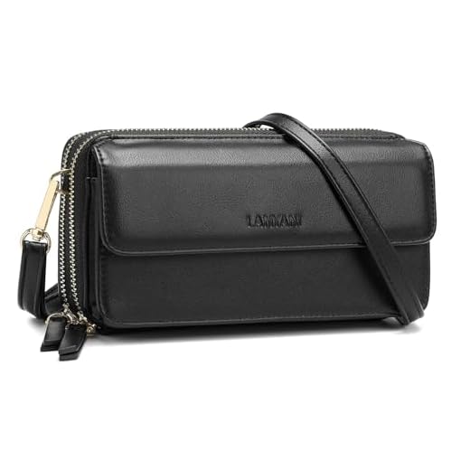 Women Crossbody Wallet RFID Blocking Cell Phone wristlet Purse with shoulder strap Ladies small cross body bag (Black)