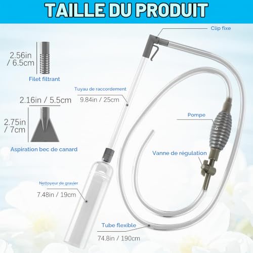 Omnikryp Aspirateur Aquarium, Nettoyant pour Gravier D'aquarium, Nettoyage Aquarium, 1.7m Aspirateur à Bec Canard Gratuit, pour Aquarium Changer l'eau Nettoyage Graviers et Sable – vue 2