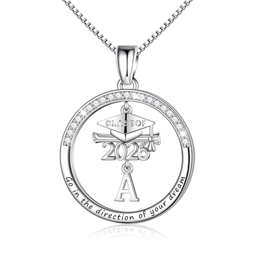 Ritach Graduation Gift for Her 2026 - High School College Graduation Gift for Her Preschool Kindergarten Graduation Gifts Class of 2026 Graduation Cap Necklace Initial A Compass Necklace for Women