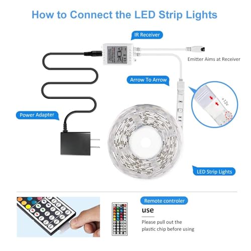 DAYBETTER Led Strip Lights 16.4ft W/ Remote Controller and Power Supply