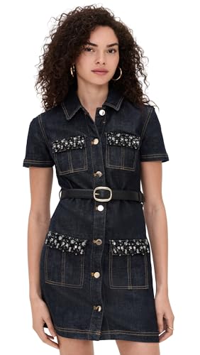 Women's Indigo Denim Crystal Trim Mini Dress
