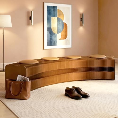 Image of Kraft Paper Rectangle Ottoman - Folding Bench Rest for Bedroom & Entryway, Collapsible Stool with Pad, Portable Stool & Square Ottoman for Living Room Decor, Space-Saving Footrest, Brown, 4 Seats