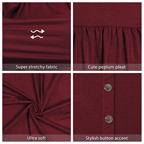 Poshglam Women's Maternity Top Shirts Round Neck Ruched Pregnancy Clothes With Button Accent (Short Sleeve Burgundy, L) #TOP5