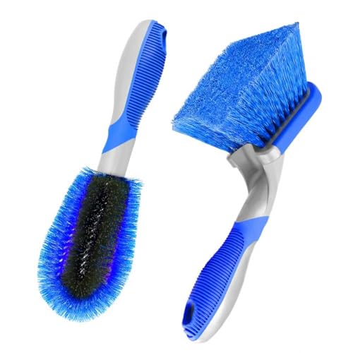Soyoyora 2Pcs Alloy Wheel Brush Set Car Wheel Brush and Rim Brush Washing Tool with Ergonomic Grip Handle Suitable for Home Car Trucks Motorcycles Bicycles Tires Rims Cleaning