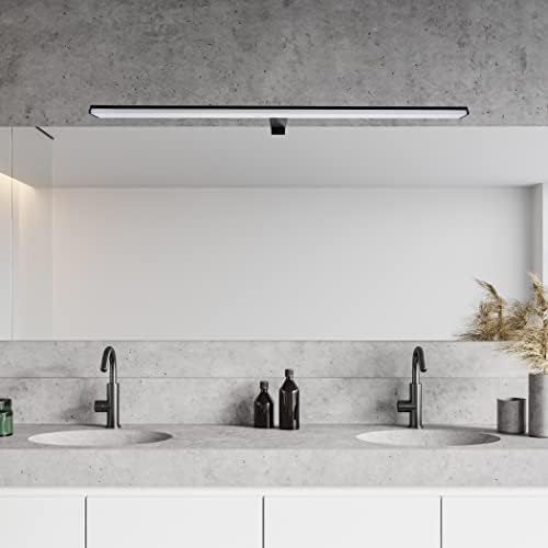SEBSON® LED Bathroom Mirror Light 90cm, Mirror Lighting Cabinet Mounted + Clip On, Neutral White 4000K, 15W, 1300lm, IP44, Black - 900x98x44mm