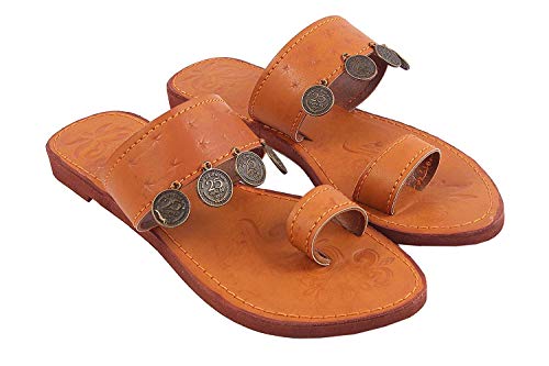 UNTHREAD Handmade Ethnic Womens Indian Traditional Khussa Shoes Phulkari Jutti Mojari Slip-ons Brown