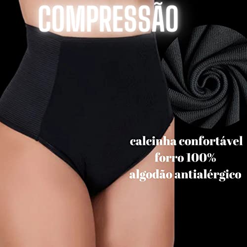 KIT 2 CALCINHA CINTURA ALTA MODELADORA COM ELÁSTICO COMPRESSÃO ZERO BARRIGA (as2, alpha, l, regular,
