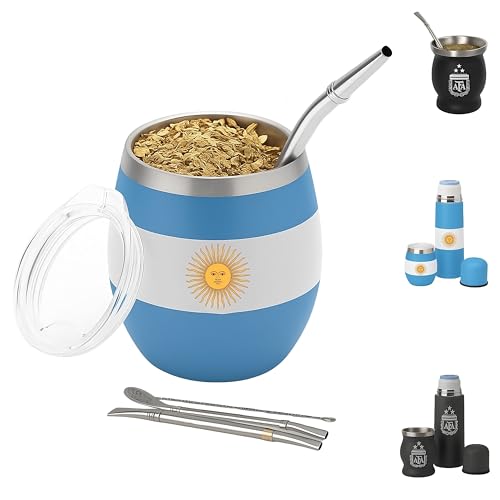 Aurum® Mate Argentino, Yerba Mate, Vajillas Completas Modernas, Te Matcha Kit, Bombilla, Yerba Argentina, Taza Calabaza, Termo Mate (Bandera Argentina)