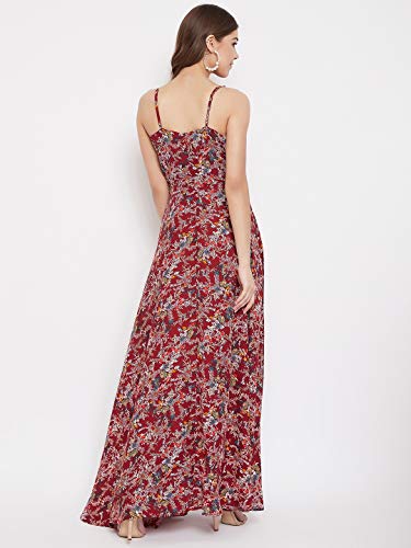 Image of Berrylush Red Solid V Neck Maxi Dress