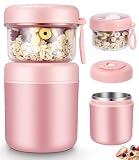 MüSlibecher to go, Jogurtbecher für Unterwegs mit löffel,Joghurt to Go Becher,304-Edelstahl-Liner,Doppelschicht Auslaufsicherer Joghurtbecher,Salatbecher für Mikrowelle, Spülmaschine(530ml+330ml)