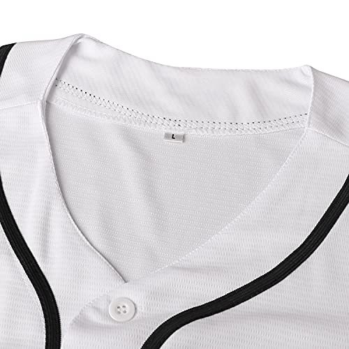 Blank Plain Hip Hop Hipster Baseball Jersey Button Down Shirts Sports Uniforms Men Women Jersey (White, Large) #TOP5