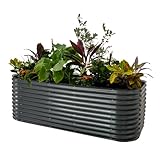 Vego garden 32" Extra Tall Raised Garden Bed Kits,10 in 1 Modular Raised Planter Box for Vegetables Flowers Fruits Oval Metal Raised Garden-Modern Gray