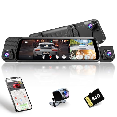 Dashcam voiture WiFi avec caméra de recul et rétroviseur tactile pour enregistrement en boucle