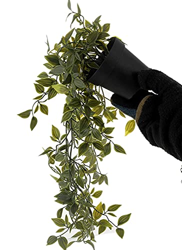 PAPERI Artificial Hanging Plant for Home Decor – Balcony Decoration Items, Outdoor Garden Decorative Fake Plant, Plastic Vine Leaves with Pot, Long Green Leaf Vines for Living Room, Wall, Window