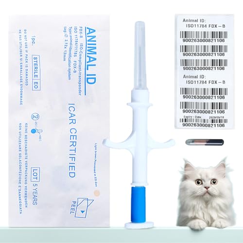 Pacote com 100 microchip de 1,25 x 7 mm para cães e gatos, seringa de identificação animal pré-carga