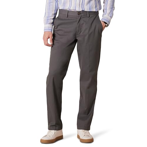 Amazon Essentials Herren Knitterarme Flatfront-Chinohose, Gerade Geschnitten, Dunkelgrau, 34W / 30L