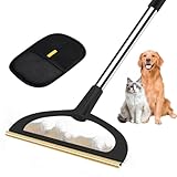 2 in 1 Carpet Rake for Pet Hair Removal,Reusable Pet Hair Removal Broom - 56” Adjustable Long Handle Cat Dog Hair Remover Carpet Scraper for Rugs, Mats, Couch, Bed