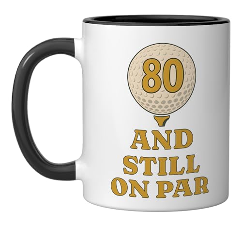 80 And Still on Par Golf 80th Birthday Retro Men's Golfing Ceramic Mug, Black/White by Vintage Eighty Birthday 80 Year Old Golfer Designs - Used condition - US$14.04