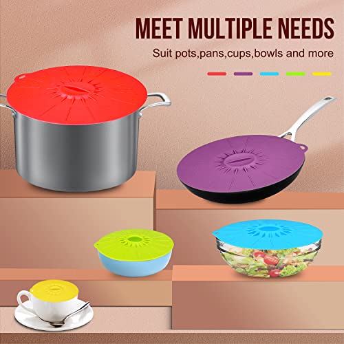 Guvvie 5 Pack Heat Resistant Microwave Cover - Various Sizes Resuable Silicone Suction Lids For Holidays Gifts, Fits Bowls, Cups,Plates, Pots, Pans - Microwave Splatter Covers Stovetop, Oven, Fridge And Freezer Safe #TOP1