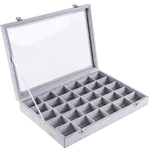 Lavcus Terciopelo Joyero Titular de la Bandeja Anillo Pendiente de la joyería de Almacenamiento de exhibición de la Caja para Anillo Pulsera Aretes Collar (30 Compartimientos)