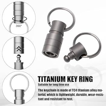 FEGVE Titanium Quick Release Swivel sleutelhanger, Trek uit elkaar afneembare sleutelhanger Heavy Duty autosleutelhouder met 4 sleutelhangers FEGVE Titanium Quick Release Swivel sleutelhanger, Trek uit elkaar afneembare sleutelhanger Heavy Duty autosleutelhouder met 4 sleutelhangers