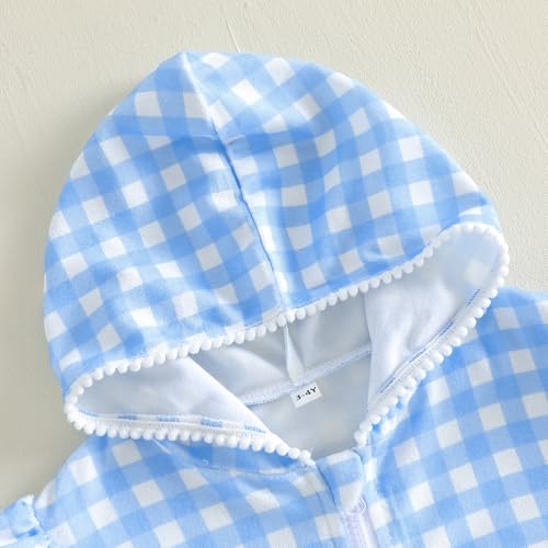 Image of Girls Hooded Terry Coverups One Piece Swimsuits Beach Stripe Trim Zip Up Fly Sleeve Swim Cover Up Swimwear