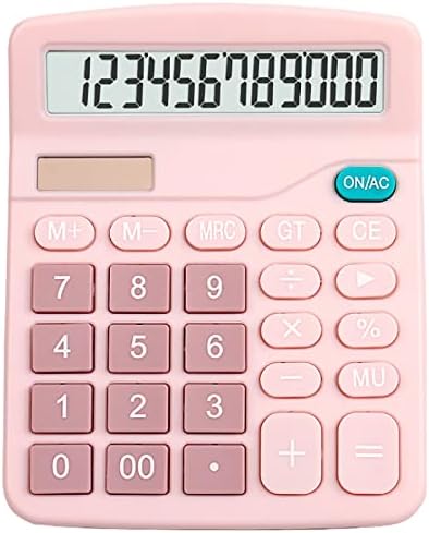 Solar Calculator Desktop Office Financial Calculators 12-Digit Dual Power Handheld Desktop Calculator Solar Battery Office with Large LCD Display Big Sensitive Button, Pink
