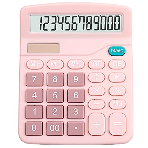 Solar Calculator Desktop Office Financial Calculators 12-Digit Dual Power Handheld Desktop Calculator Solar Battery Office With Large Lcd Display Big Sensitive Button, Pink #TOP23