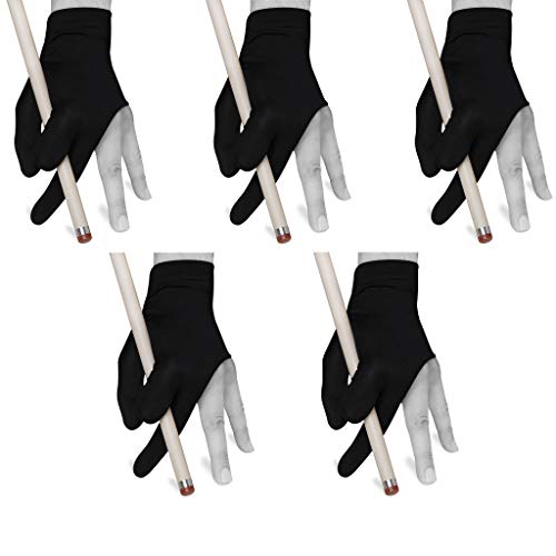 Quality gloves Billiard Fits Either Hand - One Size fits All - Choose Your Color (Black 5 Pack)