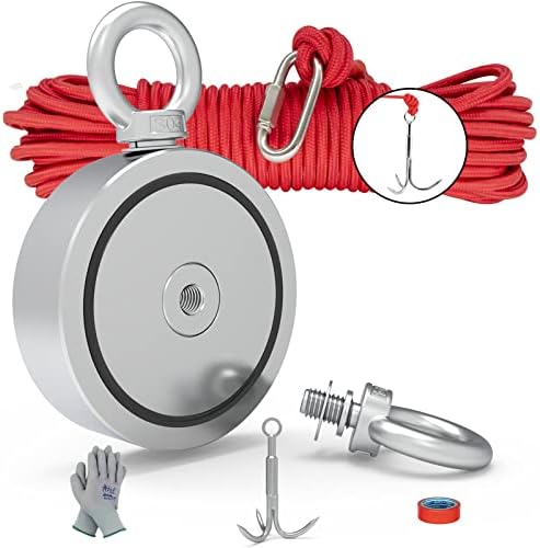 THCMAG Magnet Fishing Kit - 1000LBS Fishing Magnet Double Sided Neodymium Rare Earth Magnet Combined Strength Strong Retrieval Magnets with 100FT Rope for River Magnetic Recovery Salvage Fishing.