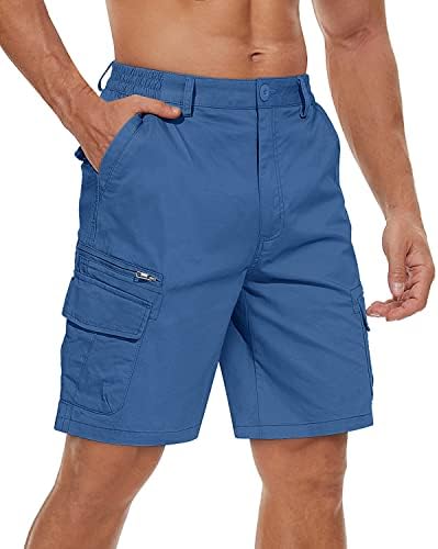 TACVASEN Mens Shorts with Pockets Cargo Shorts Men Elasticated Waist Casual Shorts for Men Military Shorts Men Tactical Shorts Outdoor Shorts for Men Blue Grey