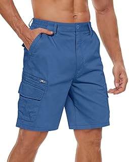 TACVASEN Mens Shorts with Pockets Cargo Shorts Men Elasticated Waist Casual Shorts for Men Military Shorts Men Tactical Shorts Outdoor Shorts for Men Blue Grey