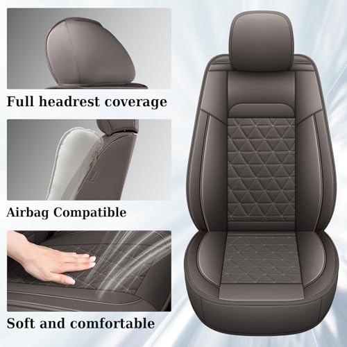 Image of Coverado Dodge Ram Seat Covers Full Set, Waterproof Ram 1500 Seat Cover Compatible with 2002-2026 Dodge RAM 1500 2500 3500 Crew Quad Cab with Curved Bench, Coffee