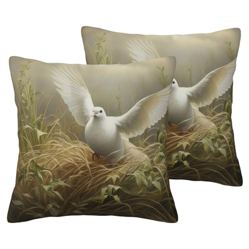 DUWAA Juego de 2 fundas de cojín decorativas con estampado de hierba y paloma, tamaño estándar, para sofá, sala de estar y cama